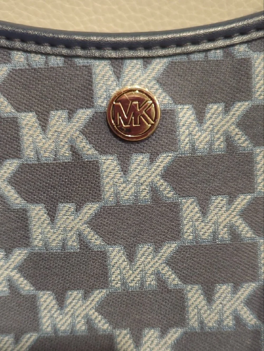 Michael Kors Navy Logo Jacquard Crossbody with Cream Strap